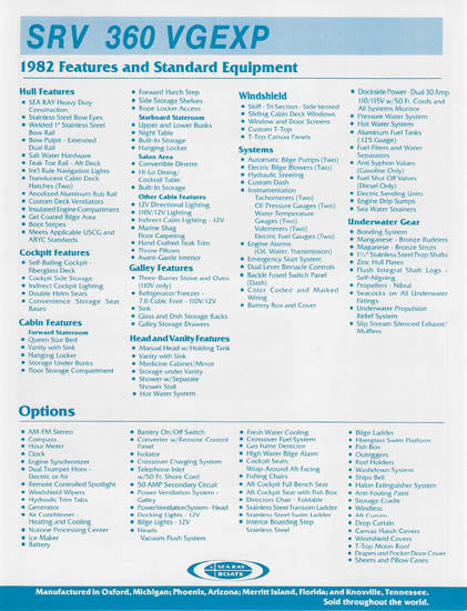 Sea Ray 360 Vanguard Express Specification Brochure (1982)