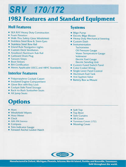 Sea Ray 170/172 Specification Brochure (1982)