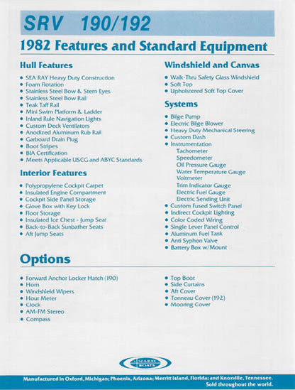 Sea Ray 190/192 Specification Brochure (1982)