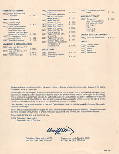 Uniflite 41 Yacht Fisherman Specification Brochure