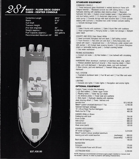Mako 1991 Specification Brochure