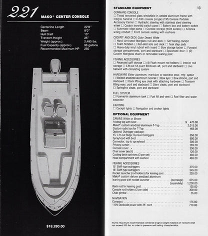 Mako 1991 Specification Brochure
