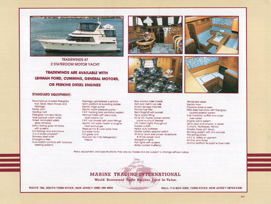Tradewinds 1989 Motor Yacht Brochure