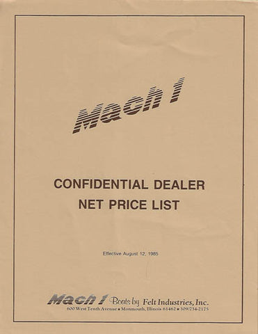 Mach 1 One 1986 Dealer Price List