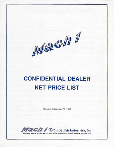 Mach 1 One 1987 Dealer Price List