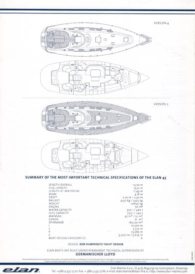 Elan 45 Specification Brochure