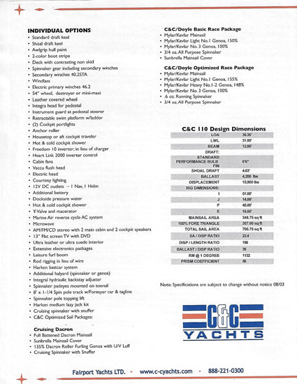 C&C 110 Specification Brochure - 2003