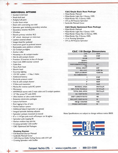 C&C 110 Specification Brochure - 2003