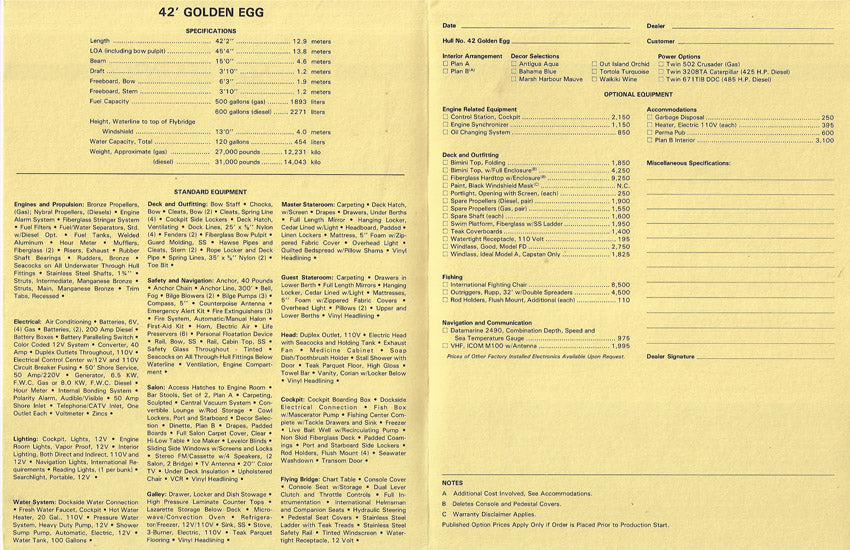 Egg Harbor Golden Egg 42 Specification Brchure