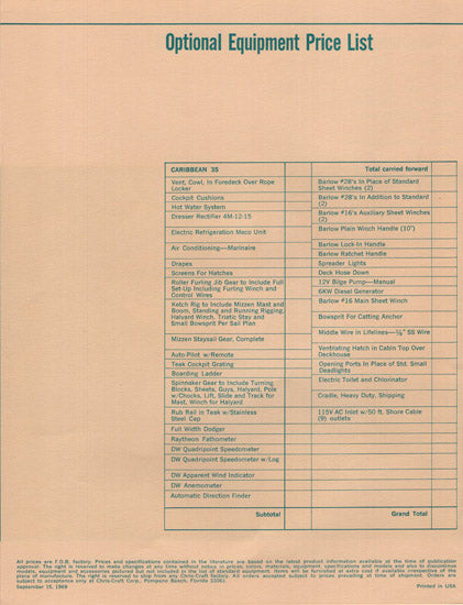 Chris Craft Caribbean 35 Specification Brochure