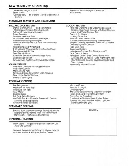 Starfire 215 New Yorker Hard Top Brochure