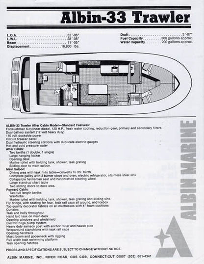 Albin 33 Trawler Brochure