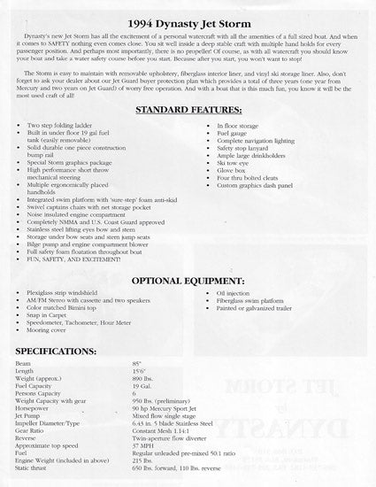 Dynasty Jet Storm Brochure