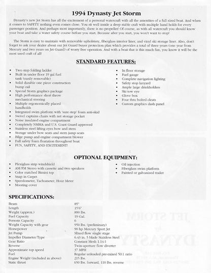 Dynasty Jet Storm Brochure
