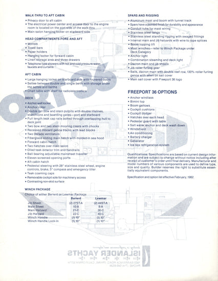 Islander Freeport 36 Center Cockpit Specification Brochure