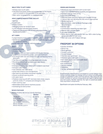 Islander Freeport 36 Center Cockpit Specification Brochure