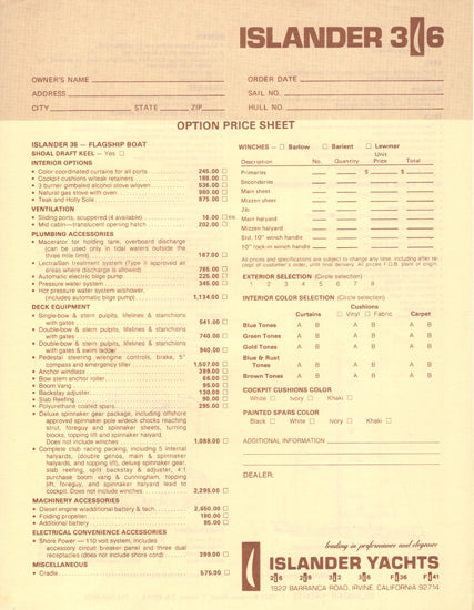 Islander 36 Specification Brochure