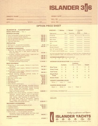 Islander 36 Specification Brochure
