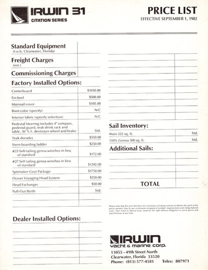 Irwin Citation 31 Brochure