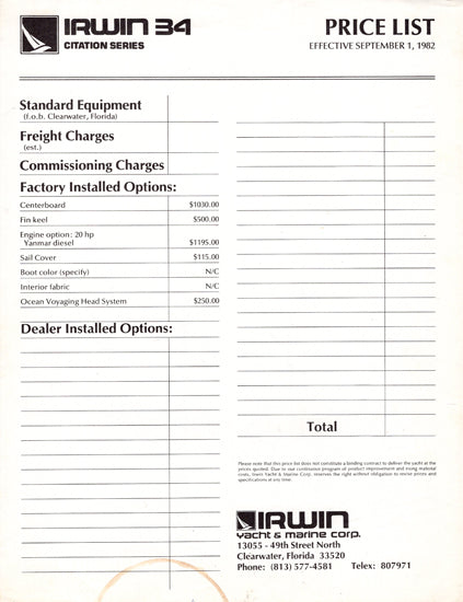 Irwin Citation 34 Brochure