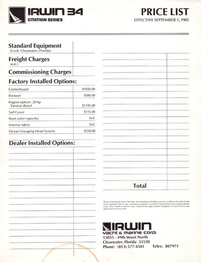 Irwin Citation 34 Brochure