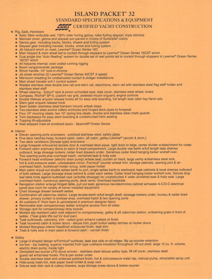 Island Packet 32 Specification Brochure