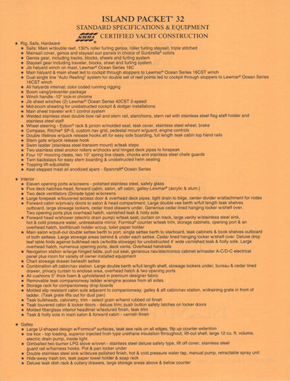 Island Packet 32 Specification Brochure