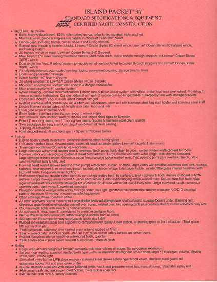 Island Packet 37 Specification Brochure