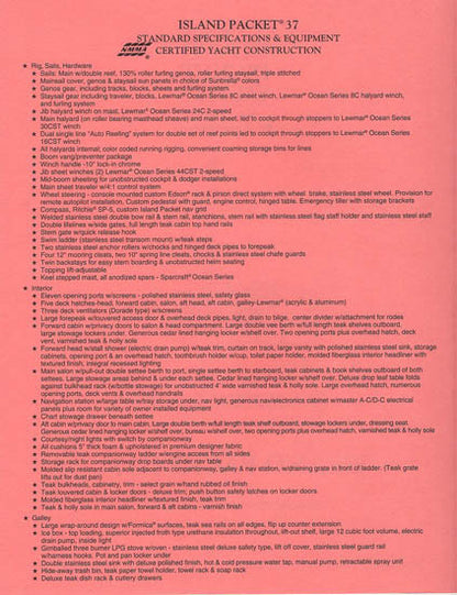 Island Packet 37 Specification Brochure