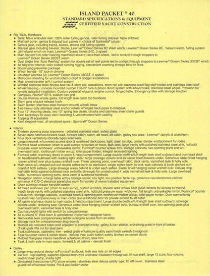 Island Packet 40 Specification Brochure