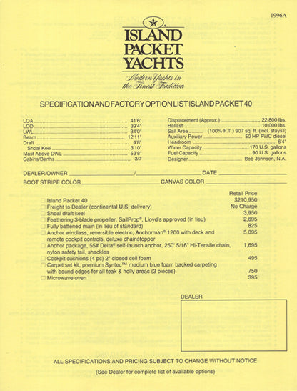 Island Packet 40 Specification Brochure