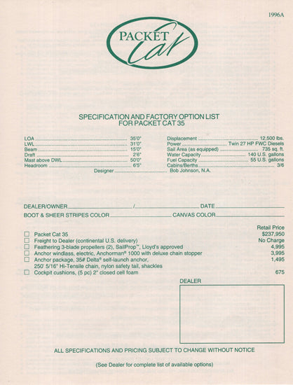 Island Packet Cat 35 Specification Brochure