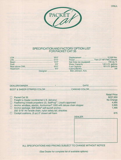 Island Packet Cat 35 Specification Brochure