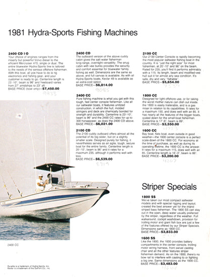 Hydra Sports 1981 Dealer Price Brochure