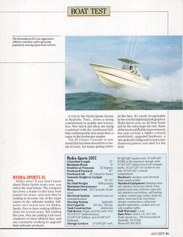 Hydra Sports 2500CC Sportfishing Magazine Reprint Brochure