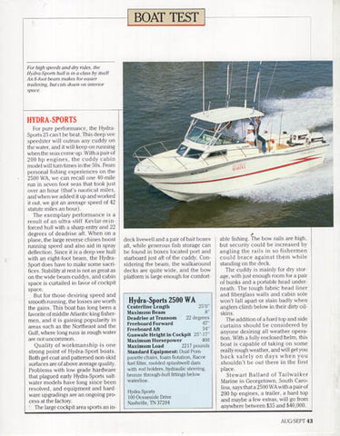 Hydra Sports 2500WA Sportfishing Magazine Reprint Brochure