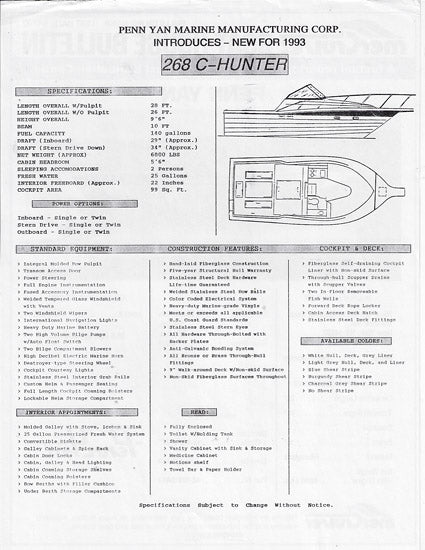 Penn Yan Hunter 268 / 278 Mercruiser Performance Report Brochure