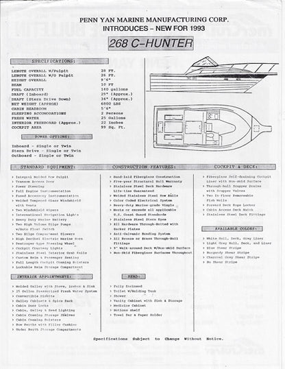 Penn Yan Hunter 268 / 278 Mercruiser Performance Report Brochure