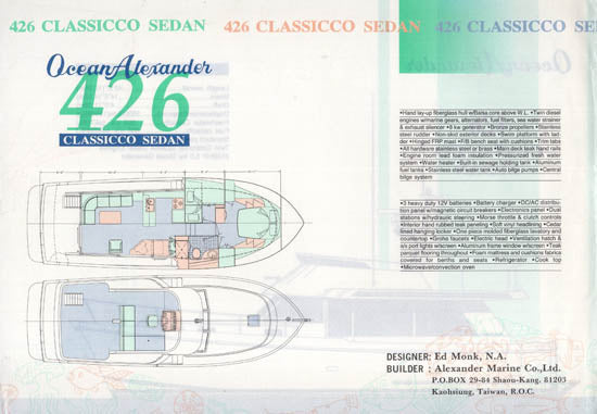 Ocean Alexander Classicco 426 Sedan Specification Brochure