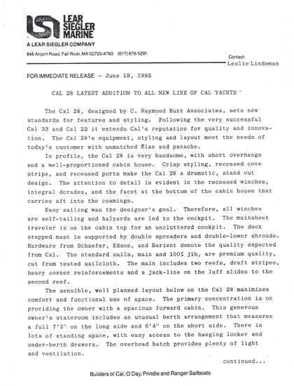 Cal 28 Brochure Package
