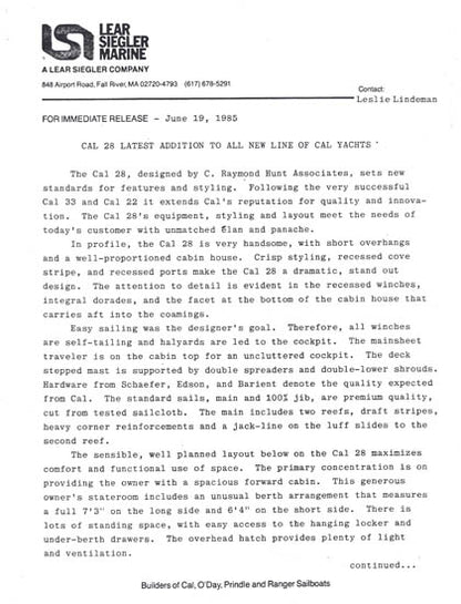 Cal 28 Brochure Package