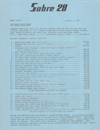 Sabre 28 Brochure