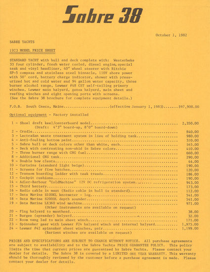Sabre 38 Brochure