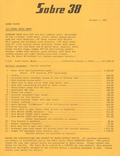 Sabre 38 Brochure