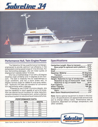 Sabreline 34 Motor Yacht Brochure