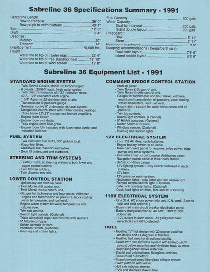Sabreline 36 Motor Yacht Specification Brochure