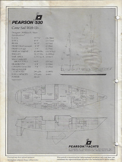 Pearson 530 Motorboating & Sailing Magazine Reprint Brochure