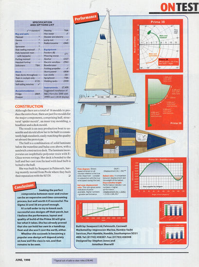Seaquest Prima 38 One Design Yachting Monthly Magazine Reprint Brochure