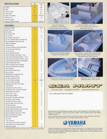 Sea Hunt Triton 186 and Escape 186 Brochure