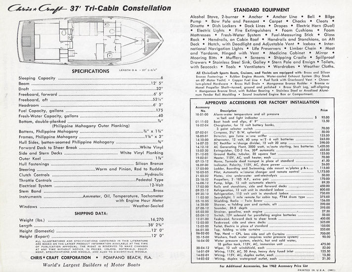 Chris Craft Constellation 37 Tri Cabin Specifiction Brochure
